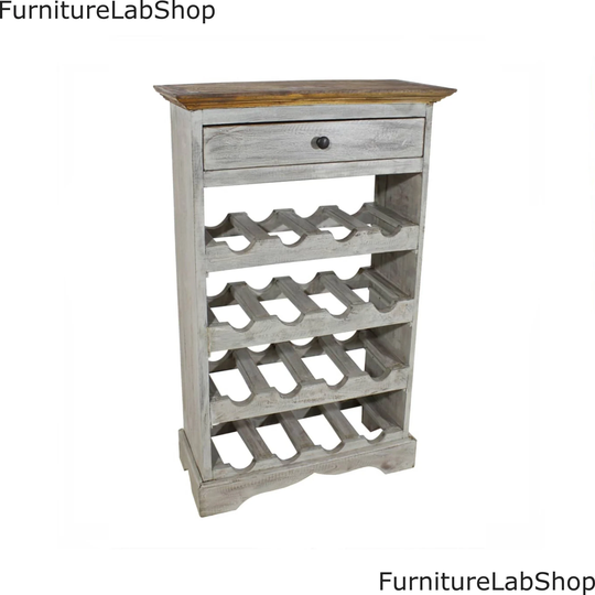 Country Wine Rack Antique Style Wooden Cabinet Bottle Stand Freestanding Shelving Unit Shabby Console Table Home Storage Furniture