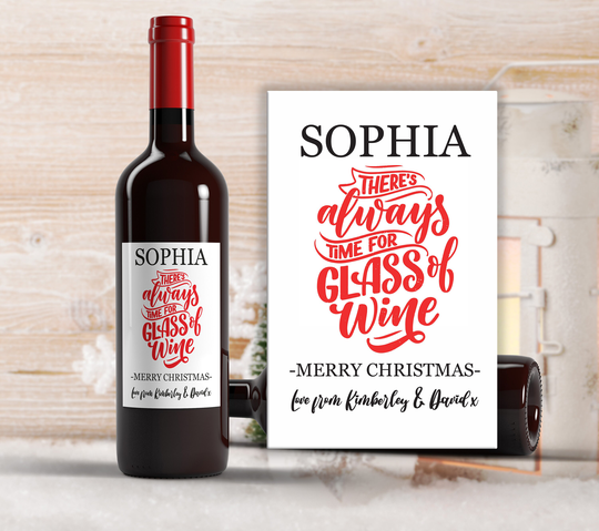 x1 Personalised Christmas Wine Bottle Labels, Stickers Gifts Stocking Fillers Tree "Always Time For A Glass Of Wine