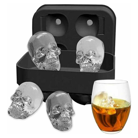 3D Skull Ice Cube Tray Mould Makes Four Vivid Skulls Silicone Ice Cube Maker