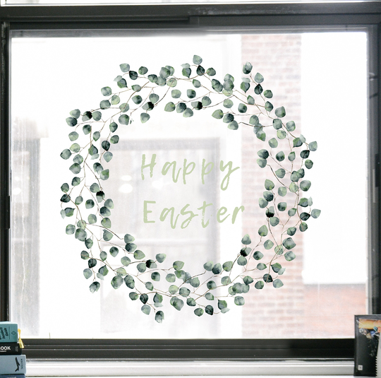 Eucalyptus Wreath Plant Window Decal | Happy Easter Sticker Dizzy Duck Reusable Non Sticky Cling
