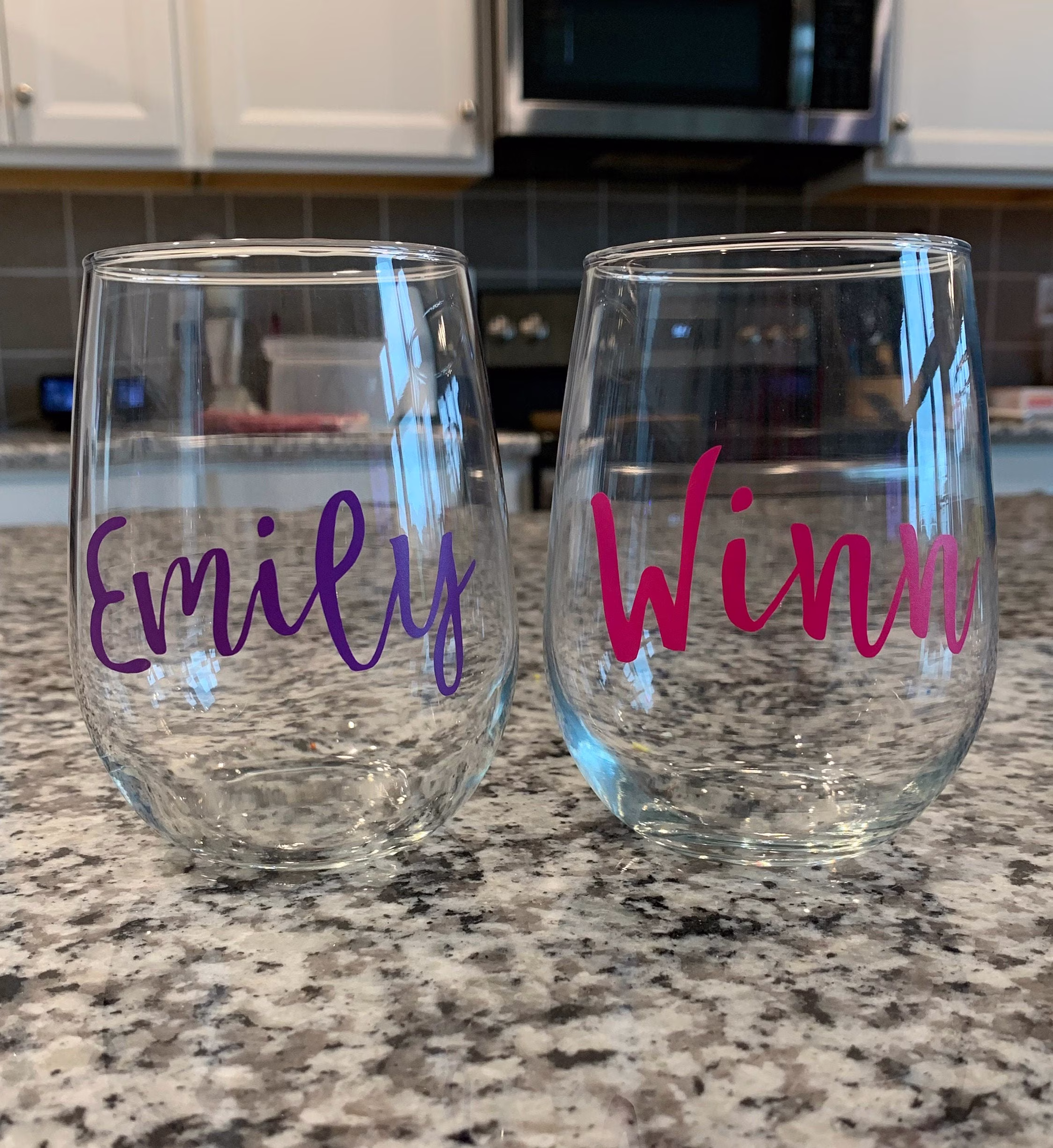 Two Personalized Wine Glasses/Custom Glass/Set Of Glasses/Wine Glasses/stemless Glasses