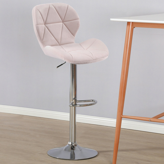 (Velvet Pink) Charles Jacobs Diamond Style Adjustable Breakfast Bar Stool with Footrest