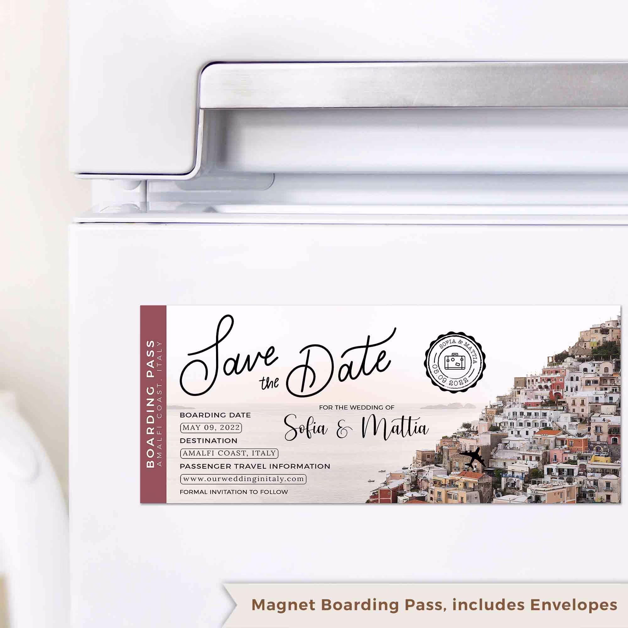 Destination Wedding Fridge Magnet Boarding Pass Save The Date With Photo, For An Italy Wedding Travel Theme