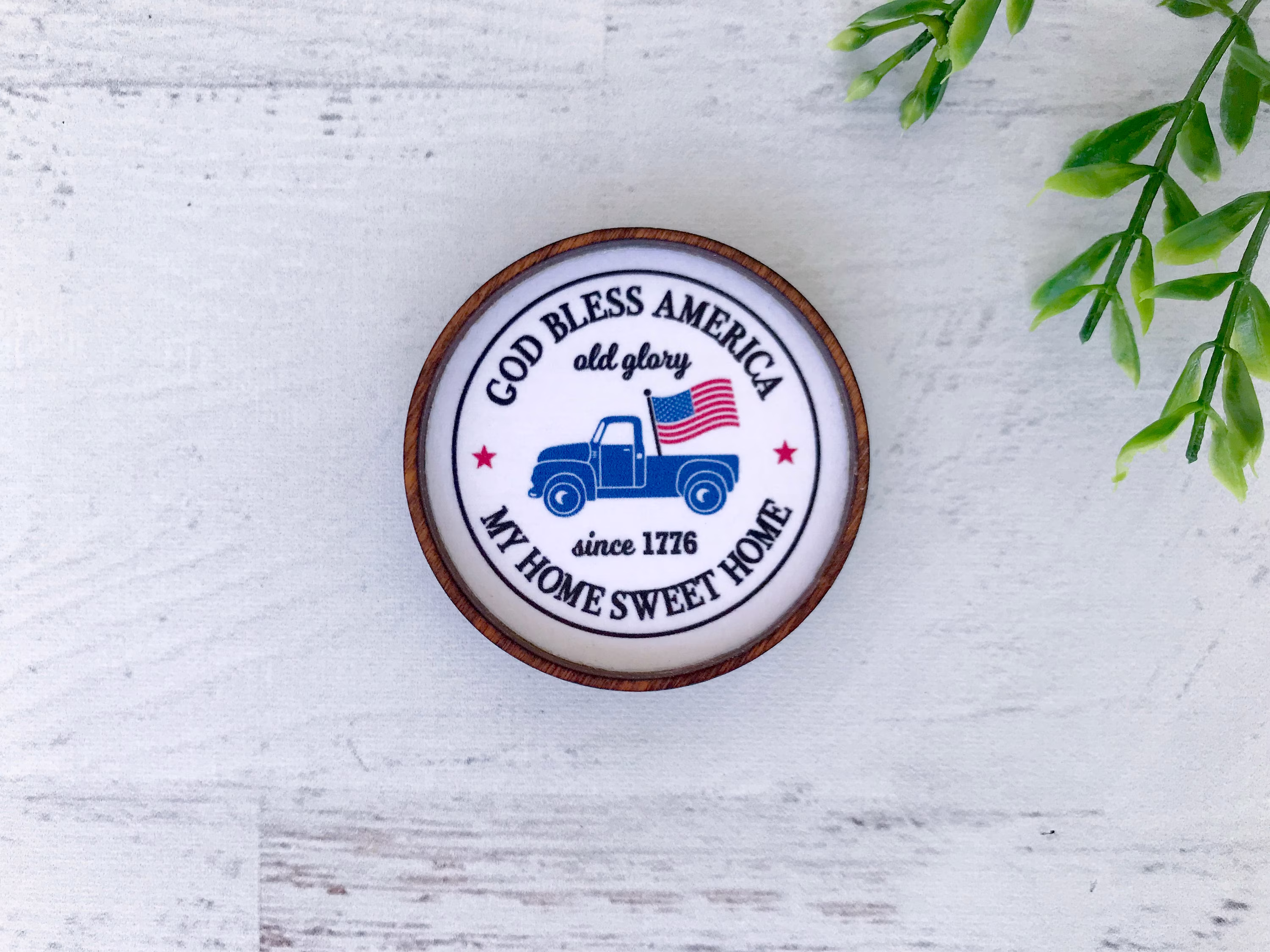 Wood Framed Miniature Sign | Tiered Tray Décor Christmas Ornament Option - God Bless America My Home Sweet Old Glory Since 1776