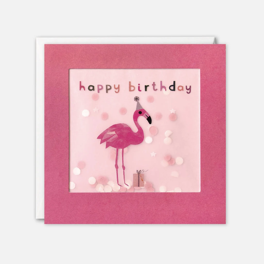 Flamingo Birthday Card With Paper Confetti - Shakies By James Ellis