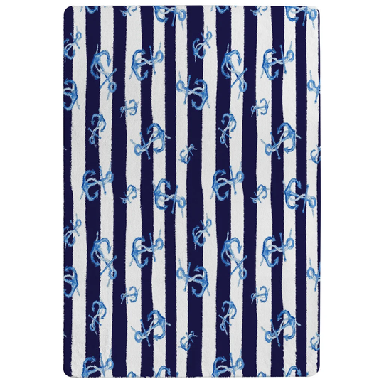 Regan Anchors on Striped Background Shaggy Blue/White Rug