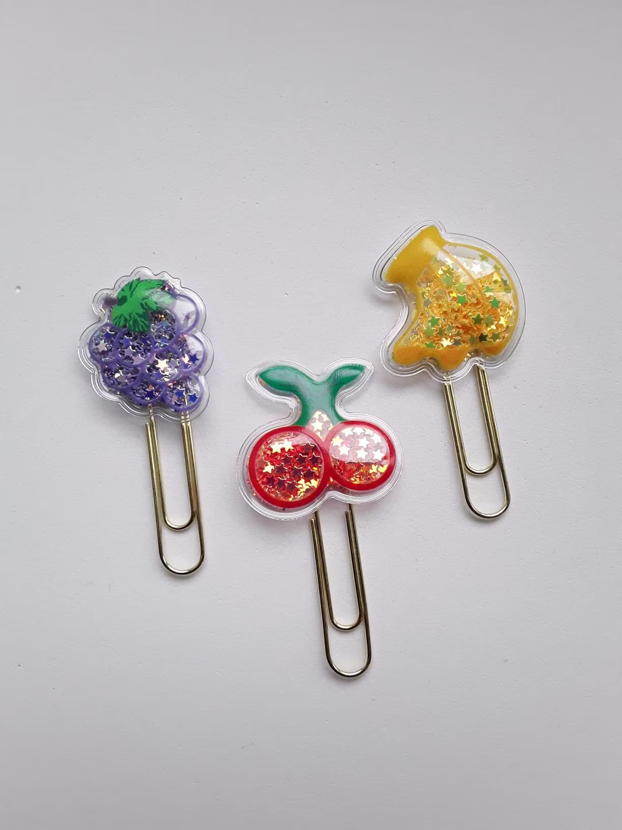 Beautiful Fruit Shaker Clips Filled With Moveable Sparkly Stars. Planner Gifts. Stationery. UK Seller