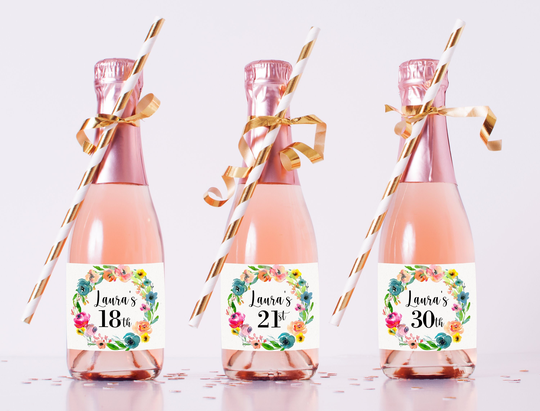 Set Of Mini Champagne Bottle Labels, 18Th Birthday Gift Girl, 21st Decorations, For Her, Decorations