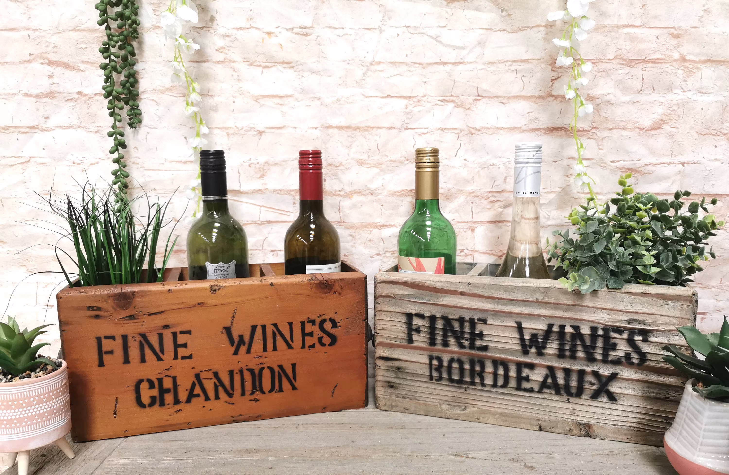 Rustic Wine Crate For 3 Bottles | 2 Finishes Available Shabby Chic Farmhouse