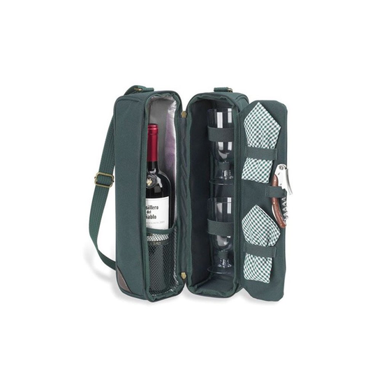 Picnic at Ascot 133-BLK Classic-Sunset Deluxe Wine Carrier for 2 Black Gingham