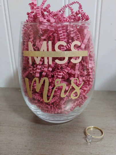Miss To Mrs Stemless Wine Glass, Future Bride, Wedding Gift, Bachelorette, Stemless Glass, Drinkers, Glassware, Engaged, Newly Wed