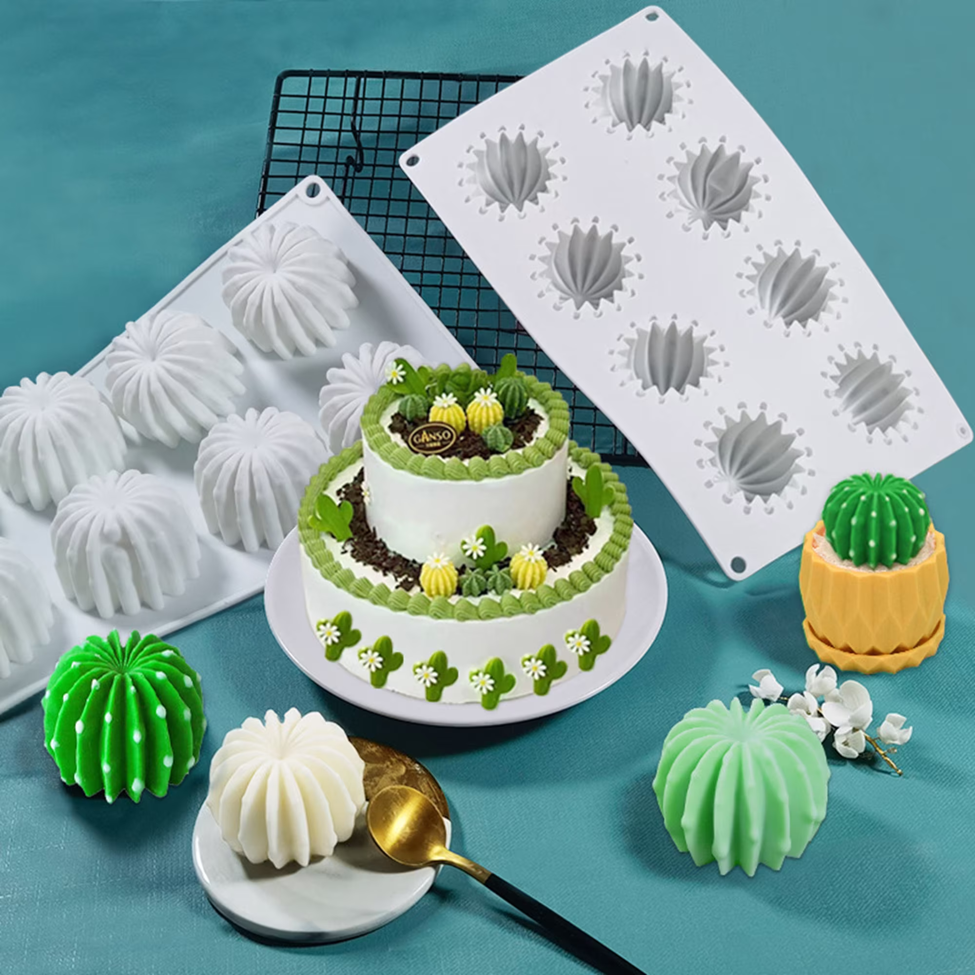 Cactus Silicone Mold For Chocolate Ice Cube Making Wax Candles Resin Plaster Molding Diy Set Of 8 Cavities