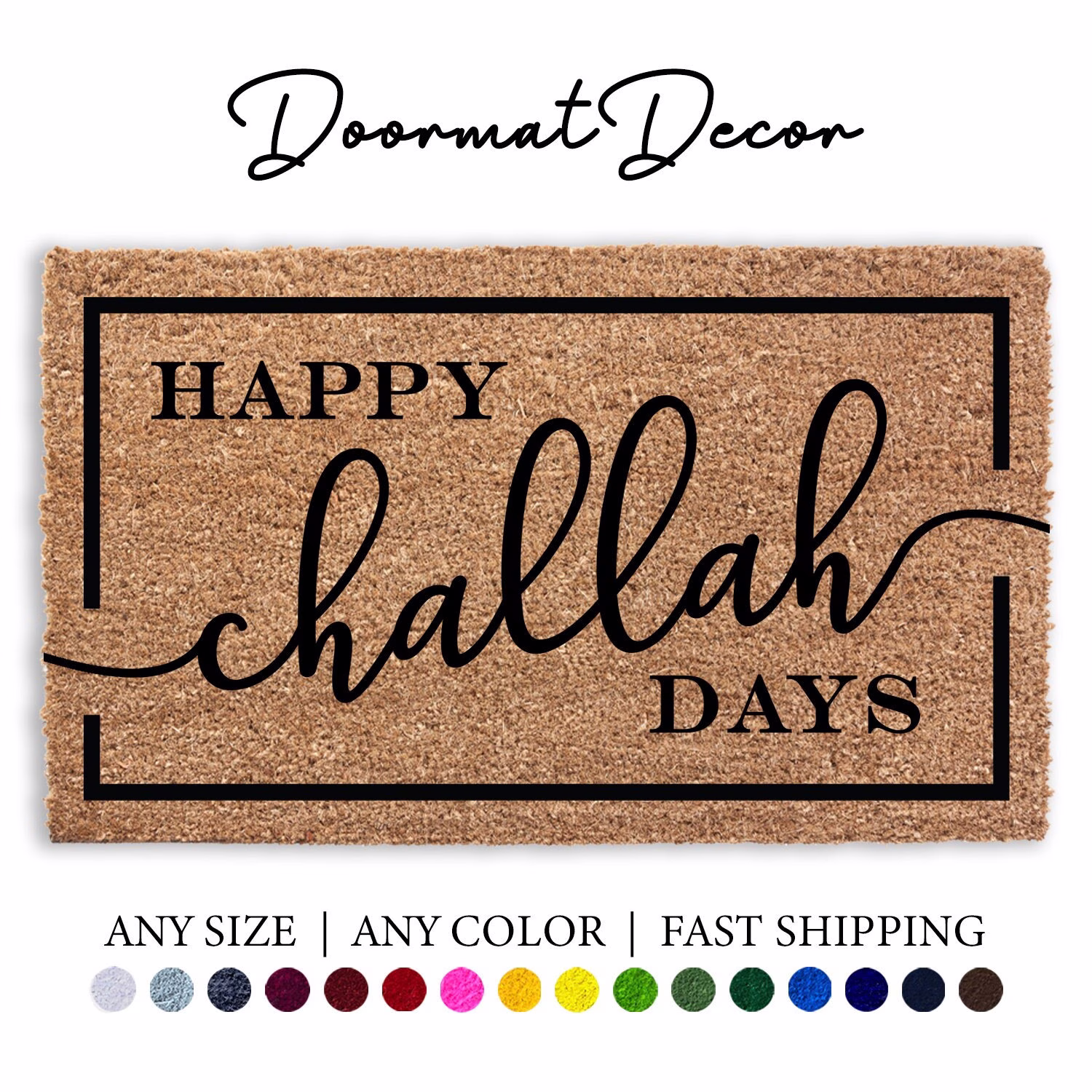 Happy Challah Days Doormat, Hanukkah Jewish Holiday Decor Door Mat, Flocked Coir Welcome Outdoor Entryway Christmas Gift