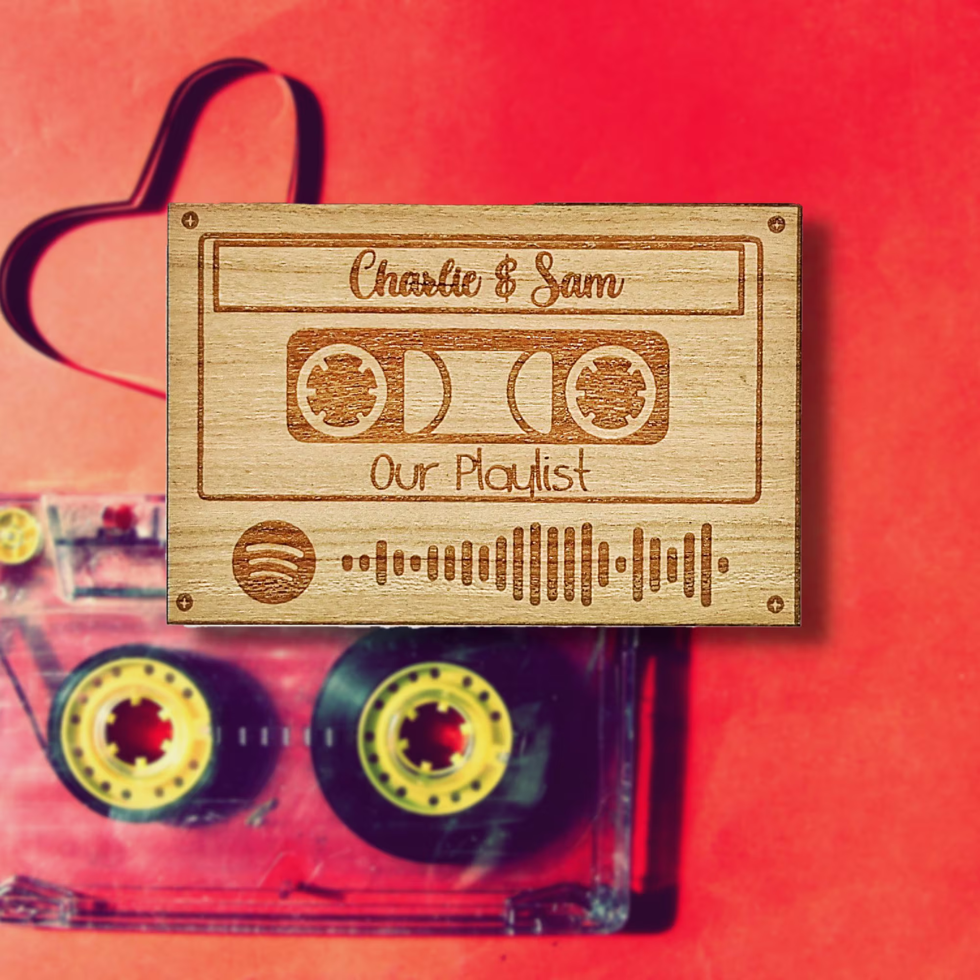 Personalised Wooden Retro Cassette Tape Song/Playlist Gift Keepsake - Couples Gift, Valentines, Anniversary, Birthday, Friends