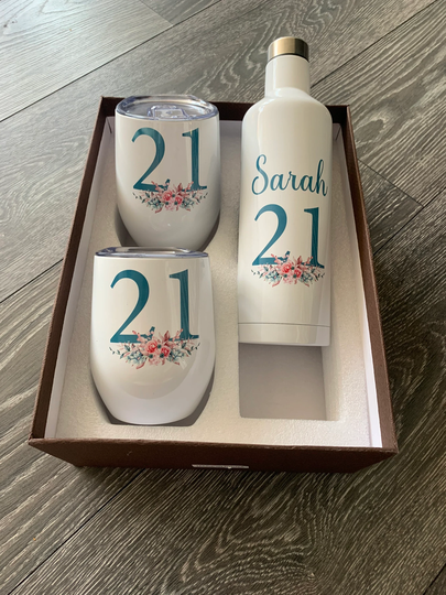 Teal Birthday Wine & Tumbler Gift Set Personalised