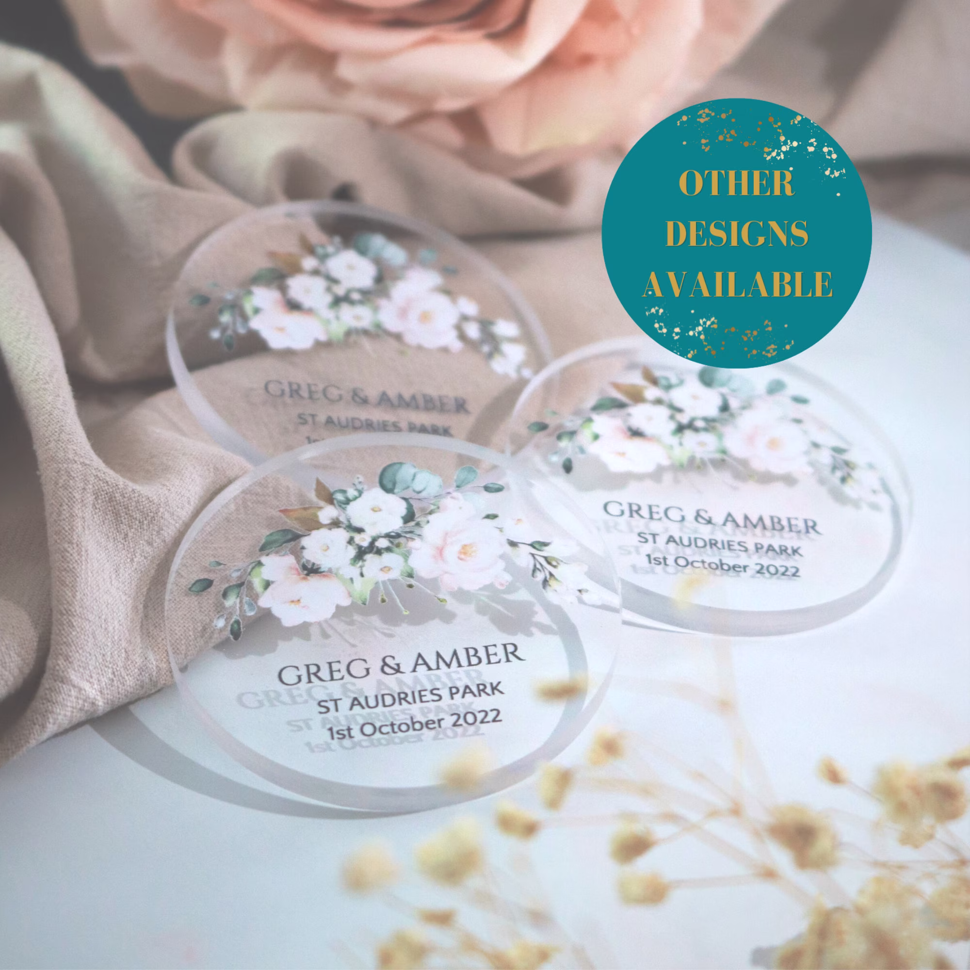 UK Premium Acrylic Save The Date Magnets | Luxury Custom Wedding Stationery Floral The Dates Favours 5mm Clear Perspex