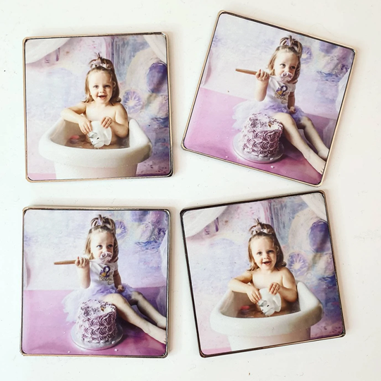 Personalised Photo Magnets - 6cm X Aluminium Metal Framed & Backed Fridge Magnet Set Grandchildren Mothers Day Gift