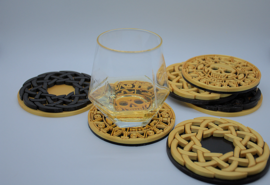 stylised Coaster Set Of 6 | Dual Colour Hot & Cold Drinks Roman + Aztec Designs 3D Printed