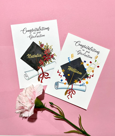 Personalised Graduation Card | 2022 2021 Cap Handmade Card Digital |Watercolour