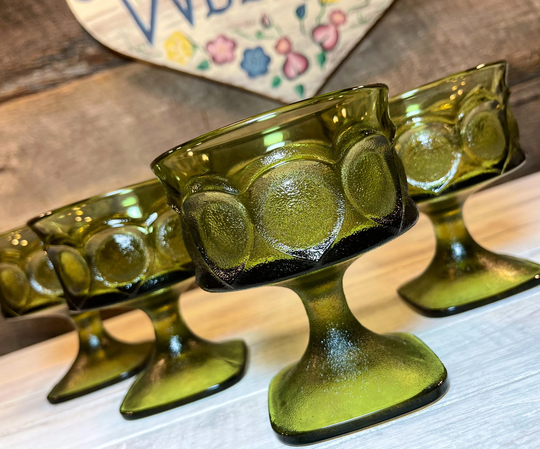 Set Of 4 | Four Olive Green Noritake Spotlight Champagne Coupes/Tall Sherbets, Barware, Elegant Table, Cottage, Table