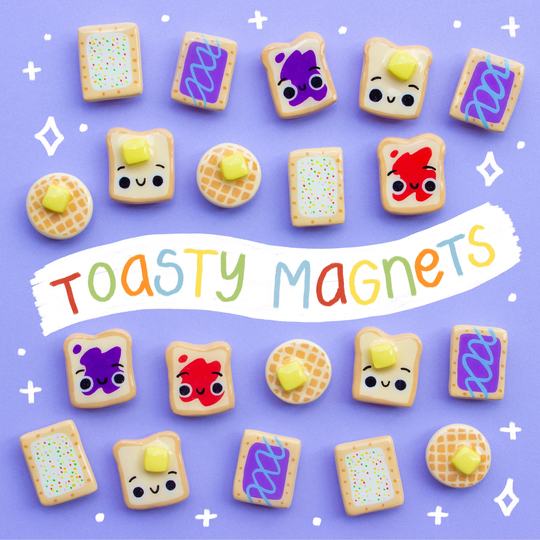 Toasty Magnets, Handmade Clay - 1.5In Breakfast Themed, Toast, Waffle, Pastry, Kitchen, Fridge