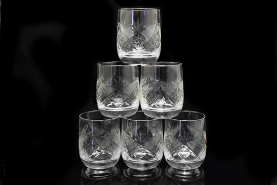 Vintage Cut Glass Shot Glasses Set With Etched Design 100Ml, Set Of Six Cocktail Glasses, Glassware Wedding Gift, 7Th Anniversary Gift