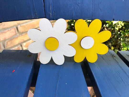 Wood Daisy, Farmhouse, Floral Garden, Flower Magnets - Colorful