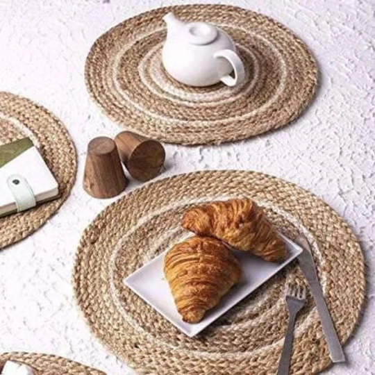 Wholesale Natural Hand Braided Jute Table Place & Coaster Set For Dinning Table