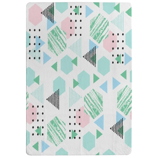 Perera Shapes Designer Shaggy Green/Blue/Pink Rug