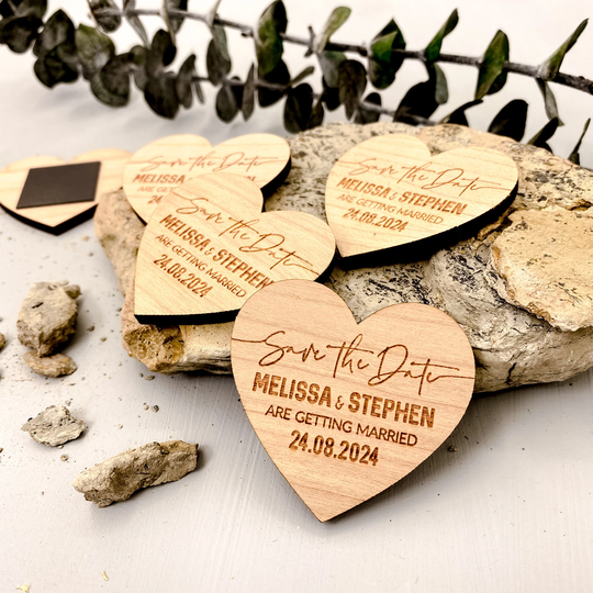 Save The Dates Magnet, Personalised Wedding Invitation, Minimalist Invites, Fall Winter Spring Summer Date, Wood Heart Bohemian