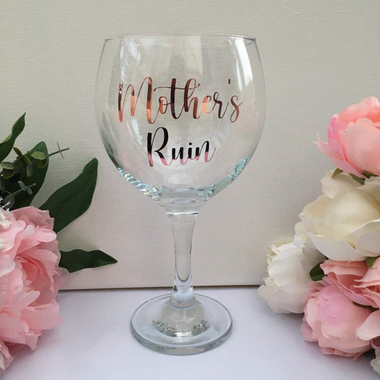 Mother's Ruin Gin Glass/Rose Gold Silver - Perfect Mum Gift Day Mummy Gifts
