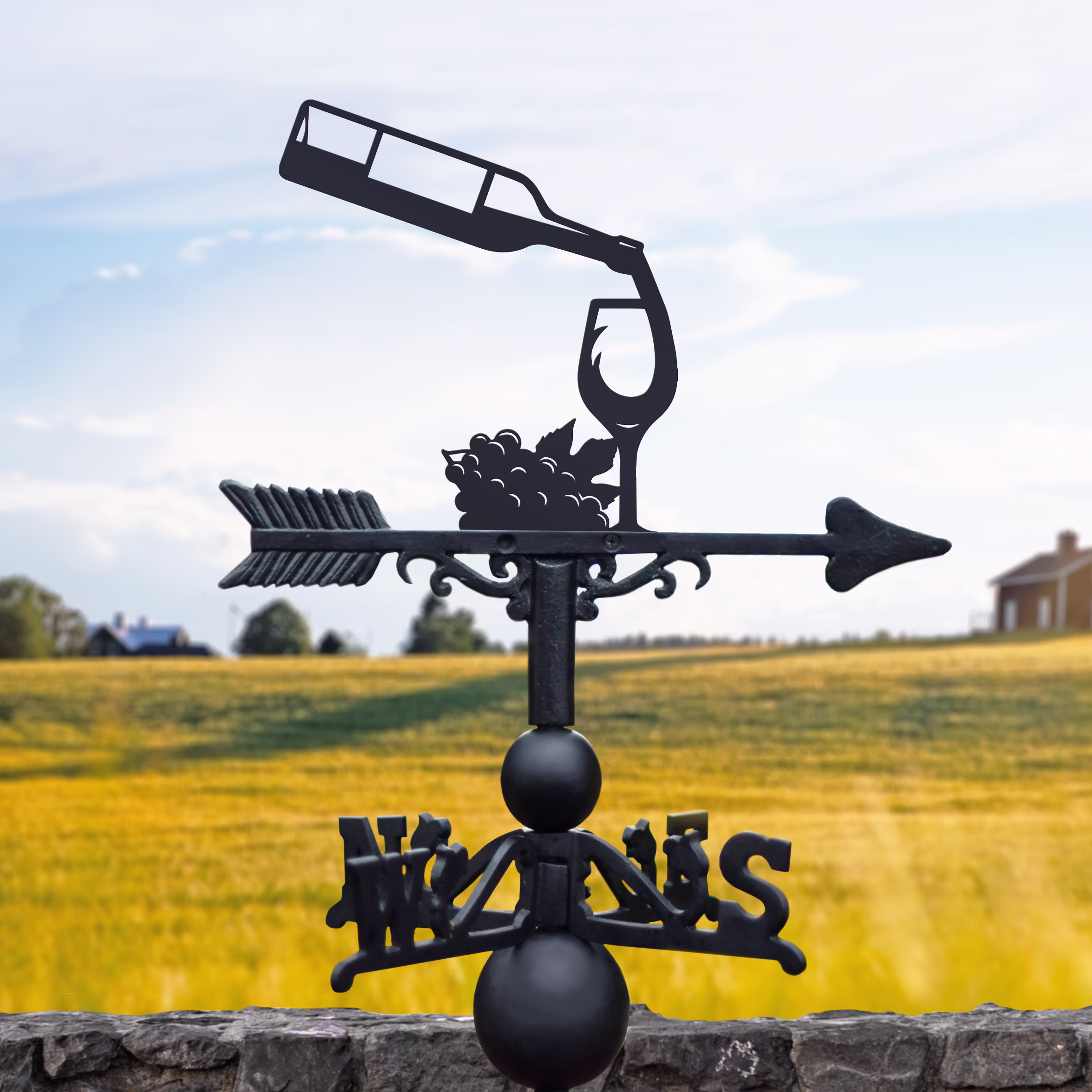 Wine Bottle & Glass Cast Iron Weathervane/ Dining, Chefs, Cooking, Tasting, Vineyard, Lovers Gift