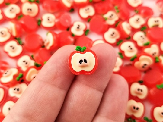 10 Miniature Apple Cabochons, 13mm Resin Fruit Cabochon, Shaker Mold Embellishment Bits, Nail Art Decoration, Slime, Dollhouse Cabs