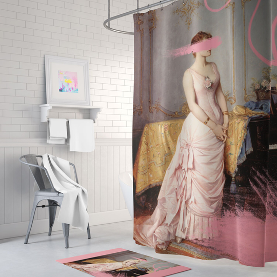 Pink Feminine Shower Curtain For Bathroom, Waterproof Washable, Art