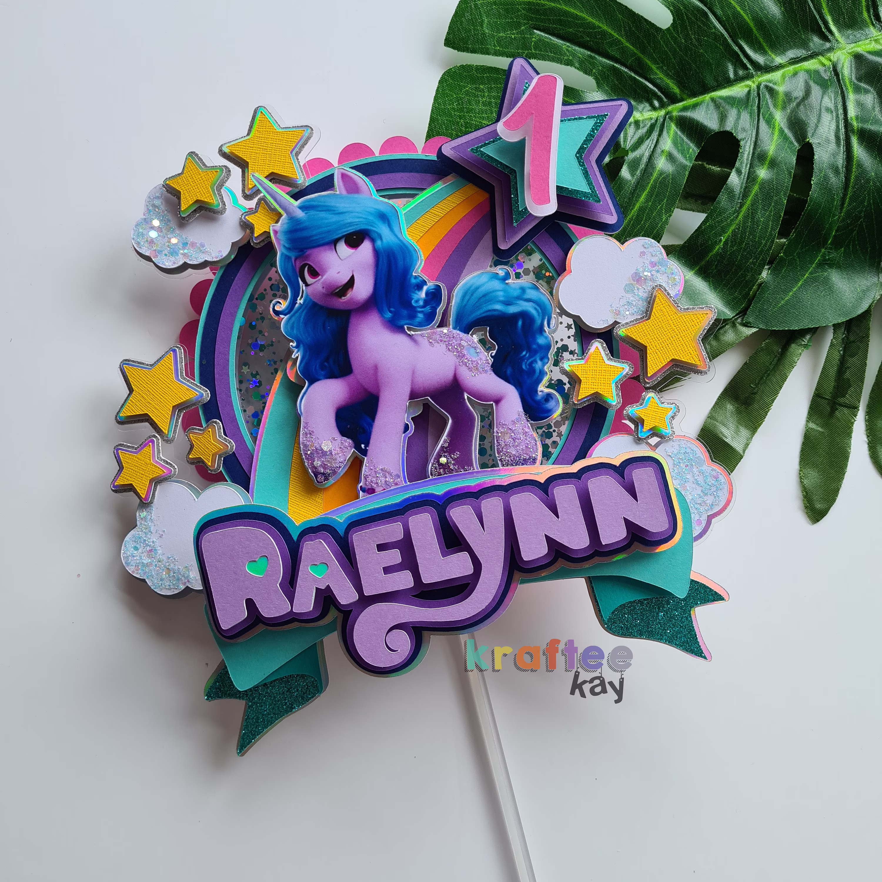 Custom My Little Pony Cake Topper, Birthday Personalize Age & Name, Led Light, Light Up Unicorn