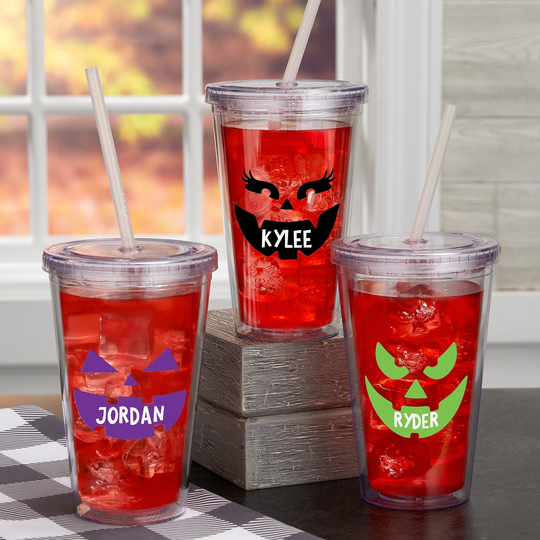 Jack-O'-Lantern Personalized 17 Oz. Insulated Acrylic Tumbler, Halloween Gifts, Kitchen Party