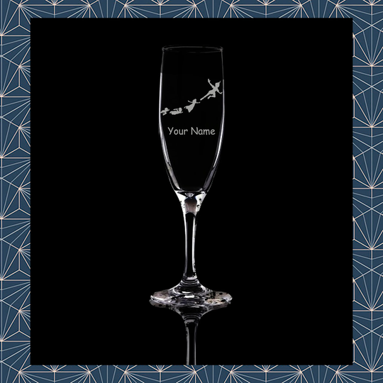Peter Pan Engraved Flute Prosecco Glass. Beautiful Etched Personalised With Name. Design Won't Wear Off Like Vinyl.61