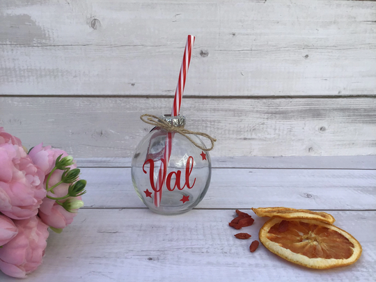 Christmas Bauble Glass, Personalised Drinking With Straw