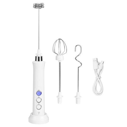 Electric Milk Frother USB Rechargeable Cappuccino Coffee Foamer 3 Speeds Handheld Egg Beater Latte Drink Mixer Blender