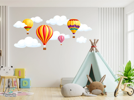 Hot Air Balloons Wall Decal, Coulds Nursery Art, Sky Room Decor, Theme