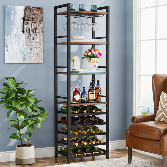 Tribesigns 9 Tier Freestanding Wine Rack with Glass Holder and Shelves