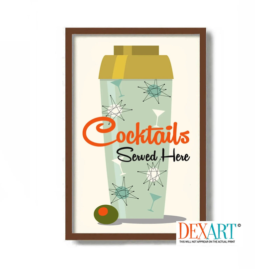 Vintage Cocktail Shaker Art Print, Signature Poster, Mid Century Modern Bar Sign, Bartender Gift, Decor Martini Wall