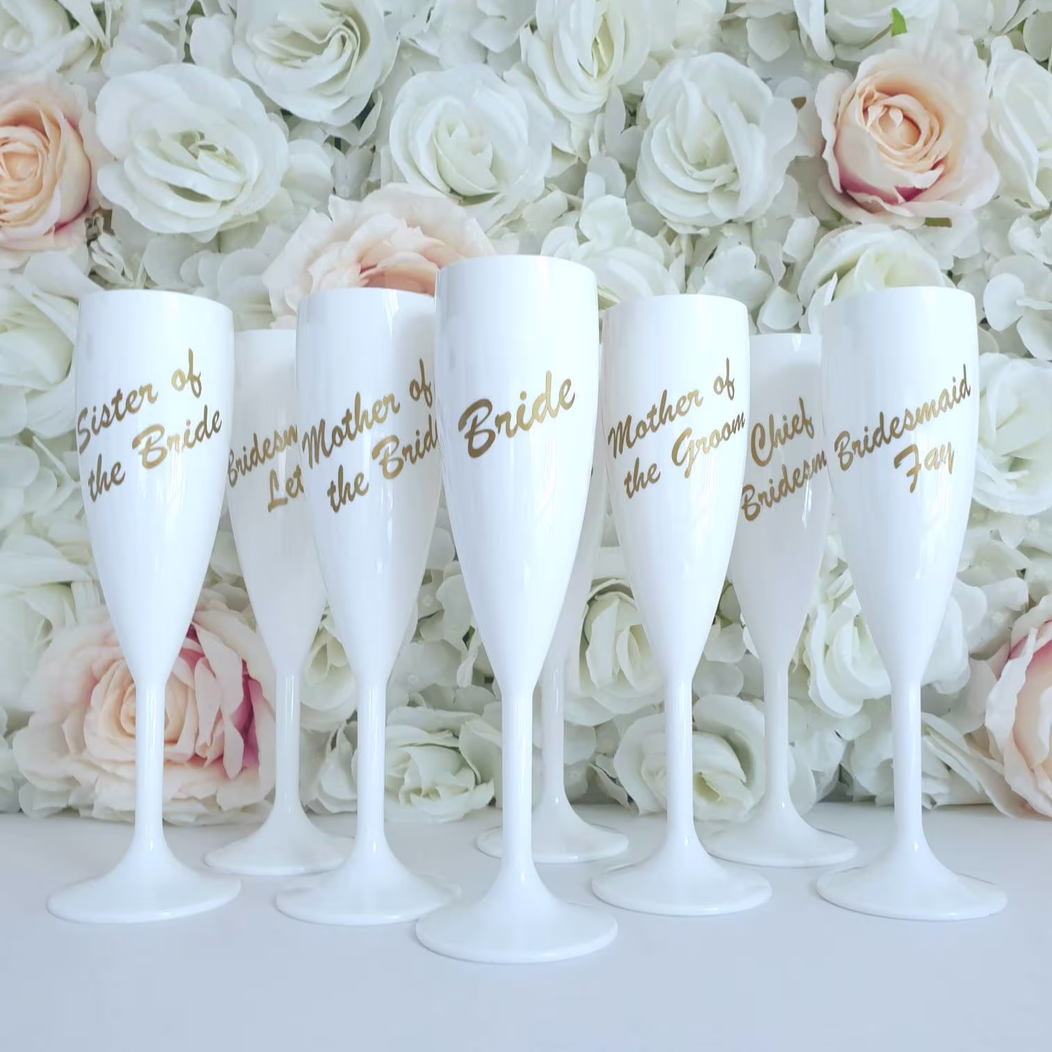 White Champagne Flutes, Personalised Bridal Party Glasses, Bridesmaid Wine Wedding White Glasses