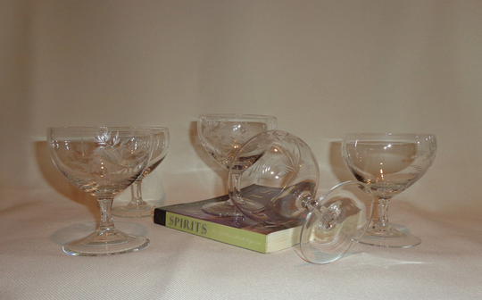 Vintage Glass Mcm Gray Cut Wildflower Martini Craft Cocktail Glasses | 5