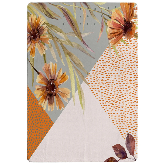Lindsey Autumn Geometric Shapes and Flowers Shaggy Grey/Orange/White Rug