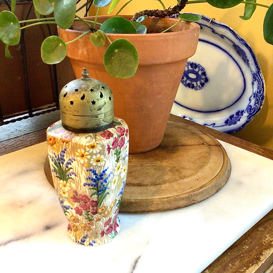 Gorgeous Antique Floral Ironstone Sugar Shaker Marguerite