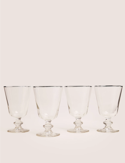 Set of 4 Metallic Rim Wine Glasses silver