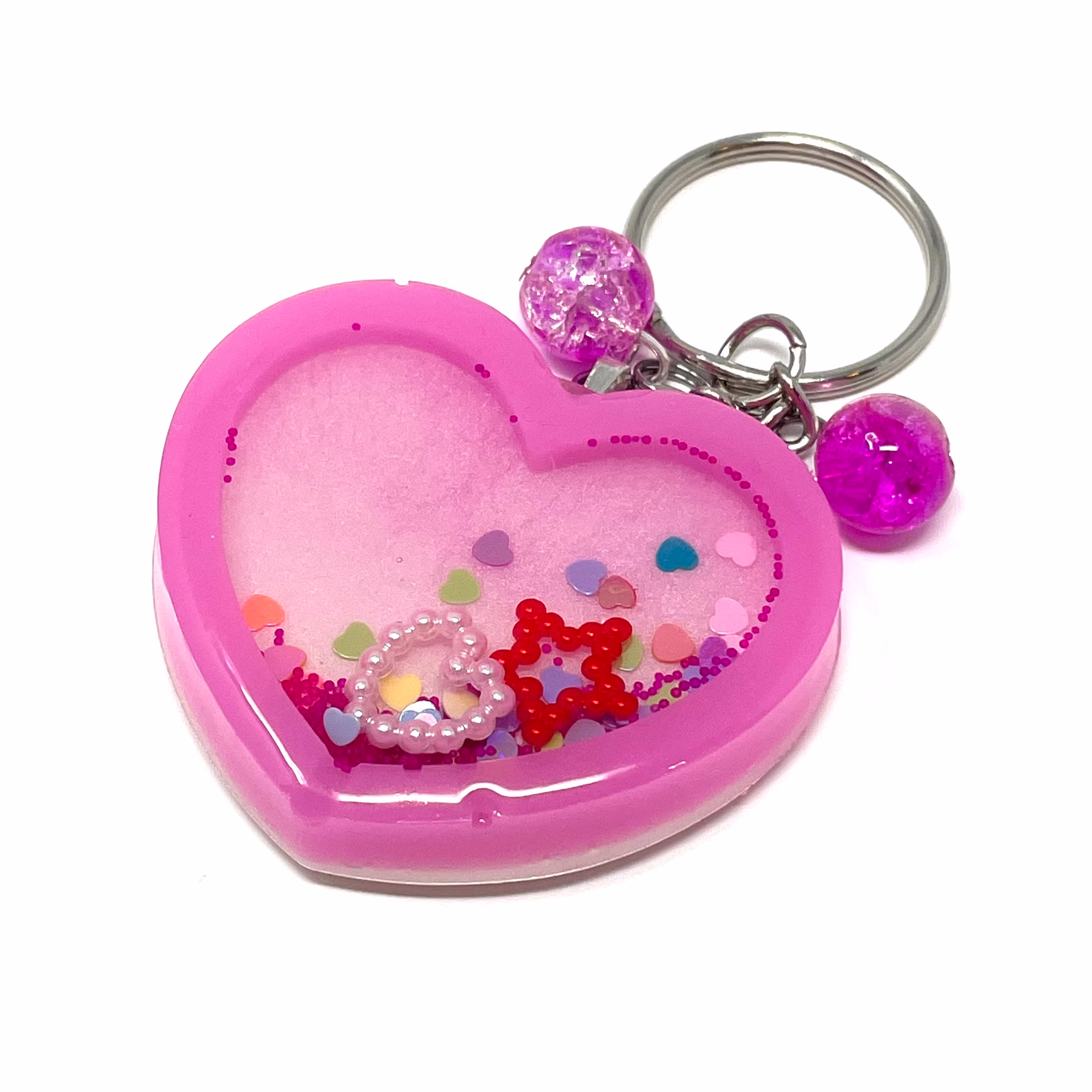 Pink Heart Shaker Keychain | Resin Handmade Gifts