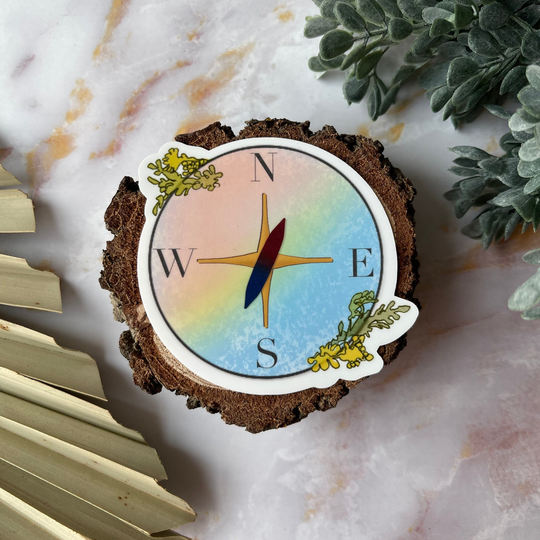 Compass Sticker Or Magnet | Laptop Water Bottle Decor Boho North South East West Rainbow