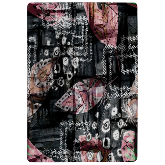 Hanley Seamless Boho Pattern with Feathers Designer Shaggy Black/Red Rug